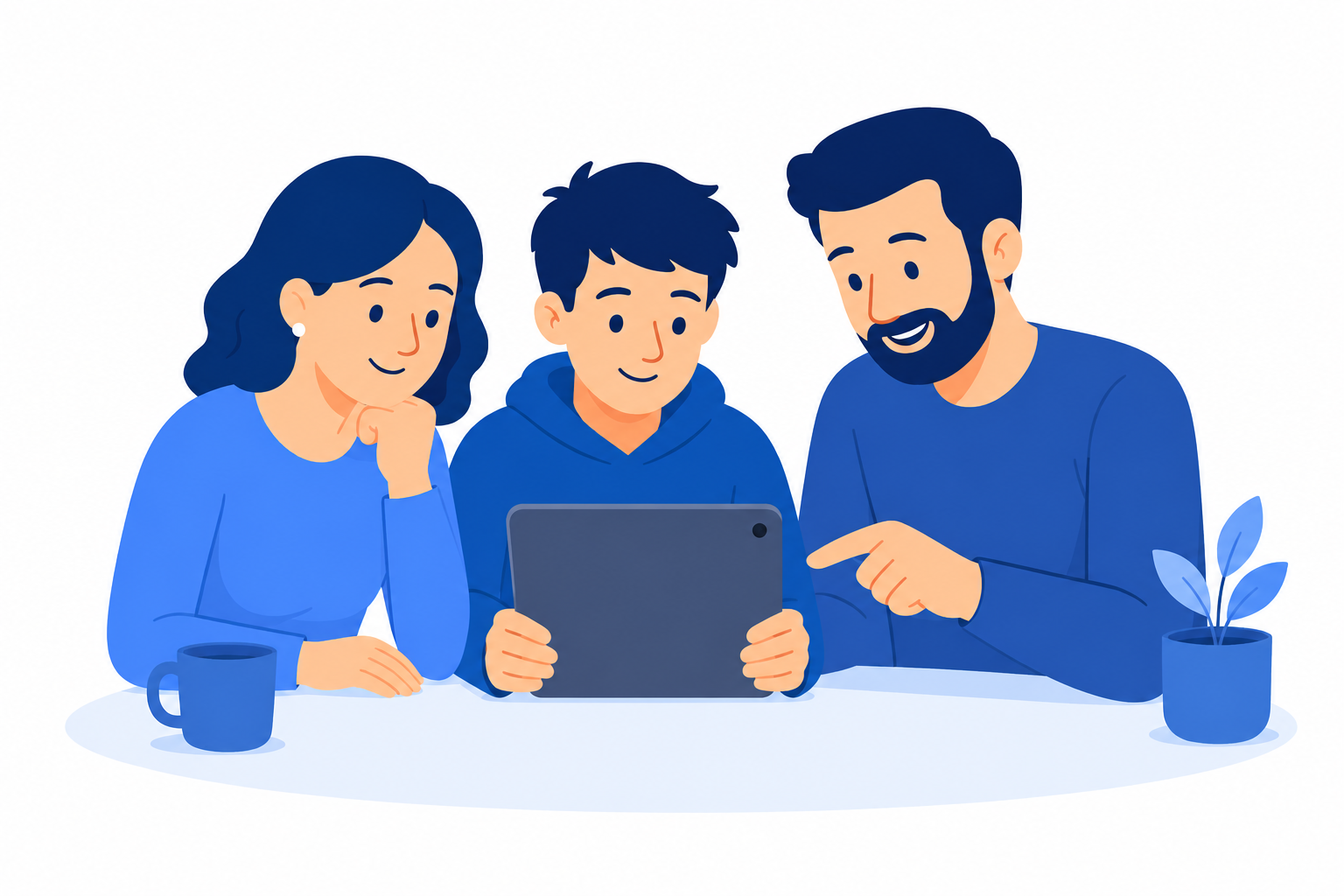 Familia usando IA de forma educativa