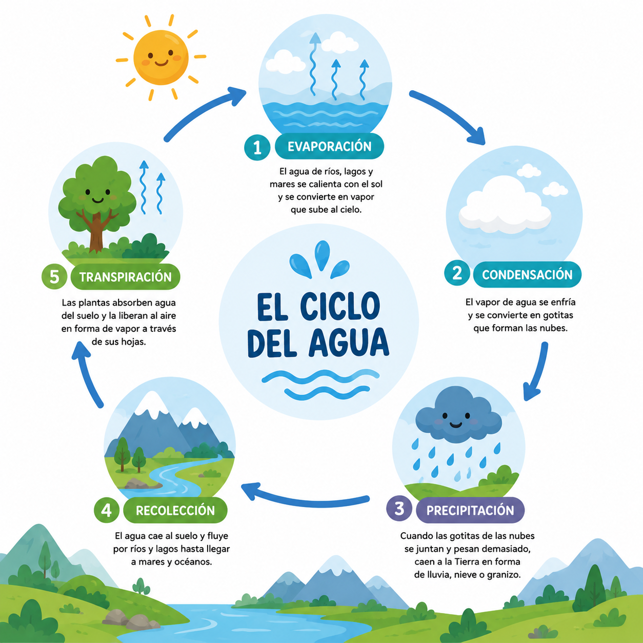 Ejemplo de infografía educativa sobre el ciclo del agua creada con IA para niños de primaria