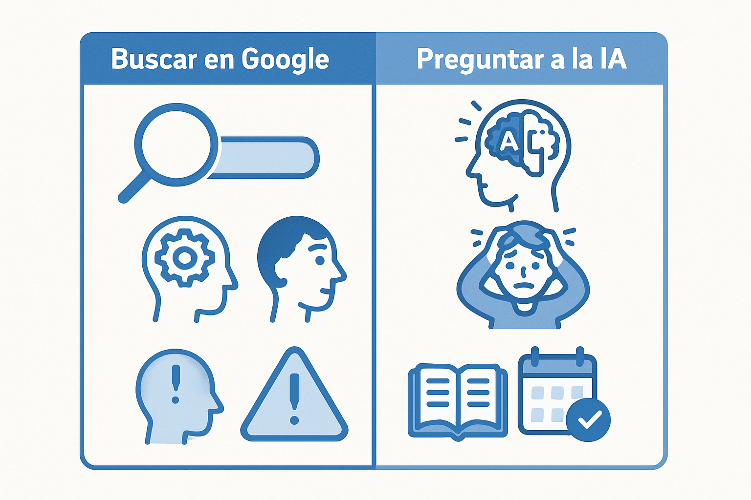 Diagrama comparando el proceso de búsqueda tradicional con el proceso de consulta a una IA conversacional