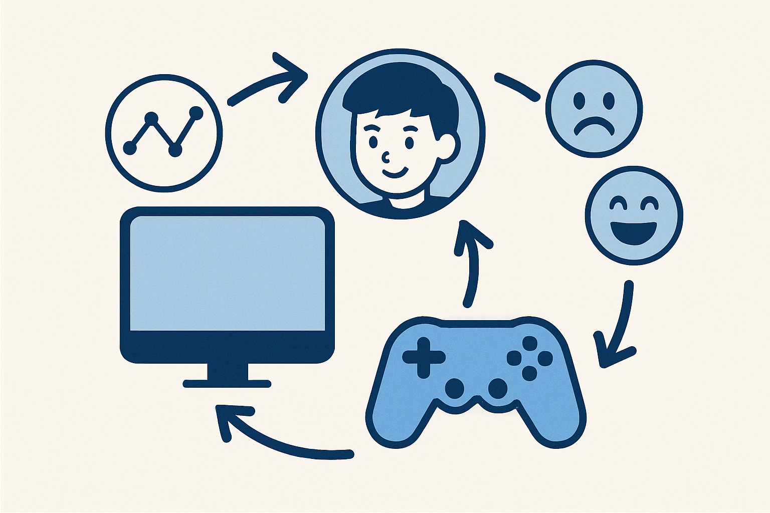 Diagrama que muestra cómo la IA de un videojuego ajusta la dificultad y las recompensas según el comportamiento del jugador infantil
