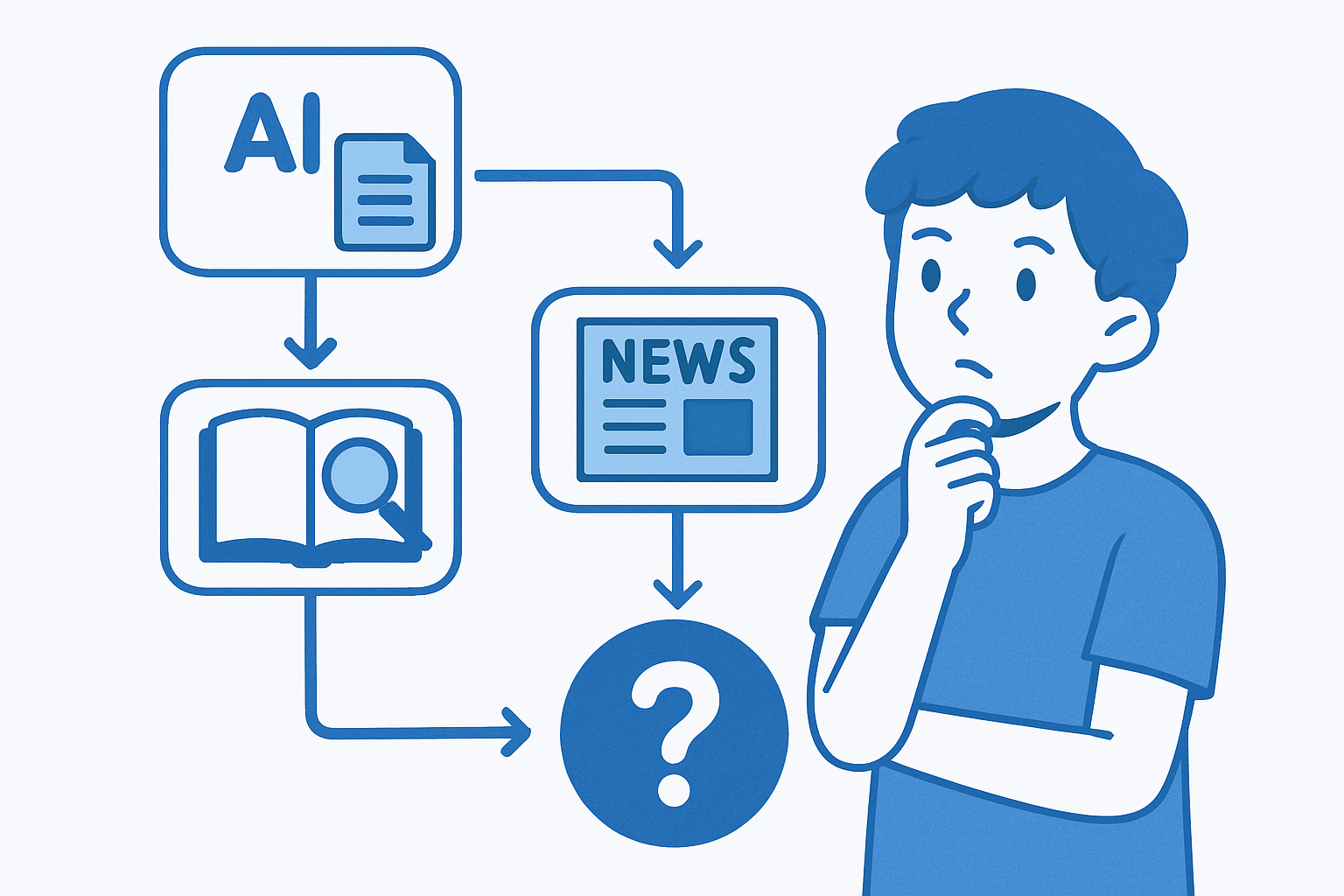 Diagrama del proceso: de buscar en IA a verificar con IA en cuatro pasos